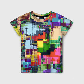 Детская футболка 3D с принтом Взрыв красок в Екатеринбурге, 100% гипоаллергенный полиэфир | прямой крой, круглый вырез горловины, длина до линии бедер, чуть спущенное плечо, ткань немного тянется | абстракция | краски | радуга | узор | цвета