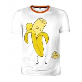 Мужская футболка 3D спортивная с принтом Банан в Екатеринбурге, 100% полиэстер с улучшенными характеристиками | приталенный силуэт, круглая горловина, широкие плечи, сужается к линии бедра | грустный | фрукты