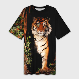 Платье-футболка 3D с принтом Тигр в Екатеринбурге,  |  | Тематика изображения на принте: дикая кошка | лес | природа | тигр | хищник