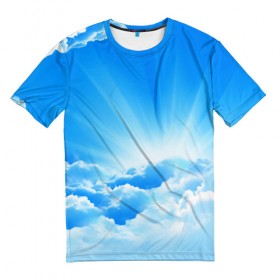 Мужская футболка 3D с принтом Небо в Екатеринбурге, 100% полиэфир | прямой крой, круглый вырез горловины, длина до линии бедер | небо | облако | синяя | солнце