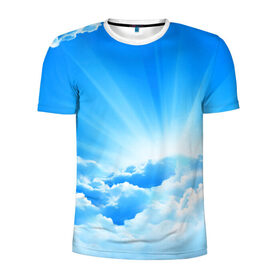 Мужская футболка 3D спортивная с принтом Небо в Екатеринбурге, 100% полиэстер с улучшенными характеристиками | приталенный силуэт, круглая горловина, широкие плечи, сужается к линии бедра | Тематика изображения на принте: небо | облако | синяя | солнце