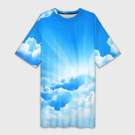 Платье-футболка 3D с принтом Небо в Екатеринбурге,  |  | небо | облако | синяя | солнце