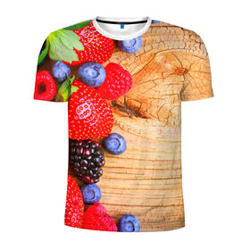 Мужская футболка 3D спортивная с принтом Ягодки в Екатеринбурге, 100% полиэстер с улучшенными характеристиками | приталенный силуэт, круглая горловина, широкие плечи, сужается к линии бедра | красная | малина | новая | ягода | ягодная