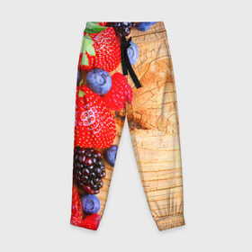 Детские брюки 3D с принтом Ягодки в Екатеринбурге, 100% полиэстер | манжеты по низу, эластичный пояс регулируется шнурком, по бокам два кармана без застежек, внутренняя часть кармана из мелкой сетки | красная | малина | новая | ягода | ягодная