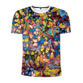 Мужская футболка 3D спортивная с принтом Бабочки в Екатеринбурге, 100% полиэстер с улучшенными характеристиками | приталенный силуэт, круглая горловина, широкие плечи, сужается к линии бедра | лето | насекомые | цветы