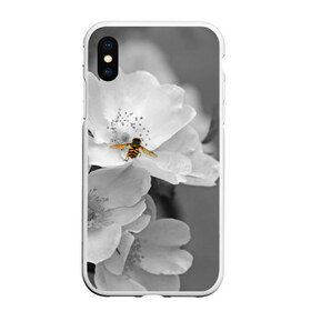 Чехол для iPhone XS Max матовый с принтом Пчела на цветах в Екатеринбурге, Силикон | Область печати: задняя сторона чехла, без боковых панелей | лепестки | цветы