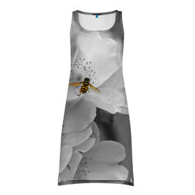 Платье-майка 3D с принтом Пчела на цветах в Екатеринбурге, 100% полиэстер | полуприлегающий силуэт, широкие бретели, круглый вырез горловины, удлиненный подол сзади. | лепестки | цветы