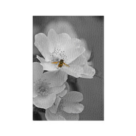 Обложка для паспорта матовая кожа с принтом Пчела на цветах в Екатеринбурге, натуральная матовая кожа | размер 19,3 х 13,7 см; прозрачные пластиковые крепления | Тематика изображения на принте: лепестки | цветы