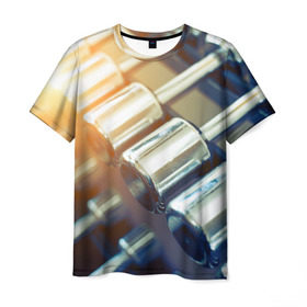 Мужская футболка 3D с принтом Гантели в Екатеринбурге, 100% полиэфир | прямой крой, круглый вырез горловины, длина до линии бедер | гантели | мощь | сила | спорт
