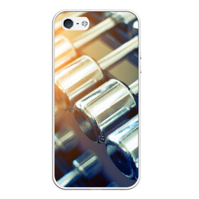 Чехол для iPhone 5/5S матовый с принтом Гантели в Екатеринбурге, Силикон | Область печати: задняя сторона чехла, без боковых панелей | гантели | мощь | сила | спорт