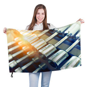 Флаг 3D с принтом Гантели в Екатеринбурге, 100% полиэстер | плотность ткани — 95 г/м2, размер — 67 х 109 см. Принт наносится с одной стороны | гантели | мощь | сила | спорт