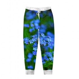 Мужские брюки 3D с принтом Синие цветы в Екатеринбурге, 100% полиэстер | манжеты по низу, эластичный пояс регулируется шнурком, по бокам два кармана без застежек, внутренняя часть кармана из мелкой сетки | лепестки | прикольные картинки | цветочки | цветы