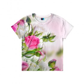 Детская футболка 3D с принтом Алые розы в Екатеринбурге, 100% гипоаллергенный полиэфир | прямой крой, круглый вырез горловины, длина до линии бедер, чуть спущенное плечо, ткань немного тянется | аромат | букет | вазон | великолепие | краски | красота | куст | нежность | природа | растения | розы | украшение | фауна | цветник | цветы