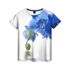Женская футболка 3D с принтом Веточка орхидеи в Екатеринбурге, 100% полиэфир ( синтетическое хлопкоподобное полотно) | прямой крой, круглый вырез горловины, длина до линии бедер | ветка | красота | нежность | орхидея | природа | растение | фауна | цветок | цветы