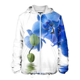 Мужская куртка 3D с принтом Веточка орхидеи в Екатеринбурге, ткань верха — 100% полиэстер, подклад — флис | прямой крой, подол и капюшон оформлены резинкой с фиксаторами, два кармана без застежек по бокам, один большой потайной карман на груди. Карман на груди застегивается на липучку | ветка | красота | нежность | орхидея | природа | растение | фауна | цветок | цветы
