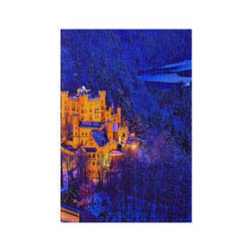 Обложка для паспорта матовая кожа с принтом Бавария в Екатеринбурге, натуральная матовая кожа | размер 19,3 х 13,7 см; прозрачные пластиковые крепления | бавария | замок | лес | ночь