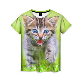 Женская футболка 3D с принтом Кися в Екатеринбурге, 100% полиэфир ( синтетическое хлопкоподобное полотно) | прямой крой, круглый вырез горловины, длина до линии бедер | домашние | животные | кот | котёнок | кошка | милый