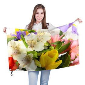 Флаг 3D с принтом Красивый букет в Екатеринбурге, 100% полиэстер | плотность ткани — 95 г/м2, размер — 67 х 109 см. Принт наносится с одной стороны | аромат | астры | букет | вазон | великолепие | гвоздики | гиацинт | гортензия | калла | краски | красота | куст | лилия | орхидея | пион | подсолнух | полевые цветы | природа | растения | розы | ромашки