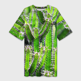 Платье-футболка 3D с принтом Кактус в Екатеринбурге,  |  | Тематика изображения на принте: кактус | колючки | прикольные картинки | природа | цветочки | цветы