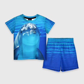 Детский костюм с шортами 3D с принтом Дельфин в Екатеринбурге,  |  | вода | дельфин | море | отдых | отпуск | подводный мир | туризм