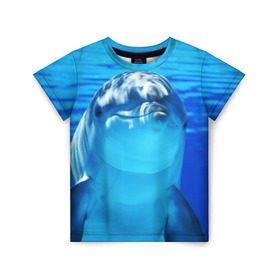 Детская футболка 3D с принтом Дельфин в Екатеринбурге, 100% гипоаллергенный полиэфир | прямой крой, круглый вырез горловины, длина до линии бедер, чуть спущенное плечо, ткань немного тянется | Тематика изображения на принте: вода | дельфин | море | отдых | отпуск | подводный мир | туризм