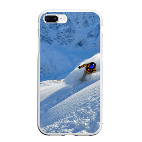 Чехол для iPhone 7Plus/8 Plus матовый с принтом Спуск в Екатеринбурге, Силикон | Область печати: задняя сторона чехла, без боковых панелей | гора | зима | лыжник | снег | спорт | спуск