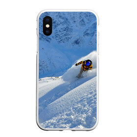 Чехол для iPhone XS Max матовый с принтом Спуск в Екатеринбурге, Силикон | Область печати: задняя сторона чехла, без боковых панелей | гора | зима | лыжник | снег | спорт | спуск