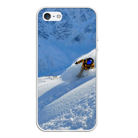Чехол для iPhone 5/5S матовый с принтом Спуск в Екатеринбурге, Силикон | Область печати: задняя сторона чехла, без боковых панелей | гора | зима | лыжник | снег | спорт | спуск