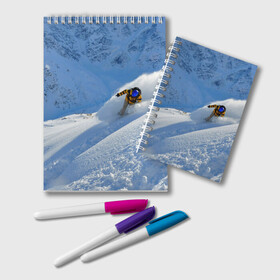 Блокнот с принтом Спуск в Екатеринбурге, 100% бумага | 48 листов, плотность листов — 60 г/м2, плотность картонной обложки — 250 г/м2. Листы скреплены удобной пружинной спиралью. Цвет линий — светло-серый
 | Тематика изображения на принте: гора | зима | лыжник | снег | спорт | спуск