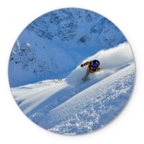 Коврик круглый с принтом Спуск в Екатеринбурге, резина и полиэстер | круглая форма, изображение наносится на всю лицевую часть | гора | зима | лыжник | снег | спорт | спуск