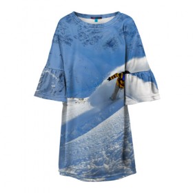 Детское платье 3D с принтом Спуск в Екатеринбурге, 100% полиэстер | прямой силуэт, чуть расширенный к низу. Круглая горловина, на рукавах — воланы | гора | зима | лыжник | снег | спорт | спуск
