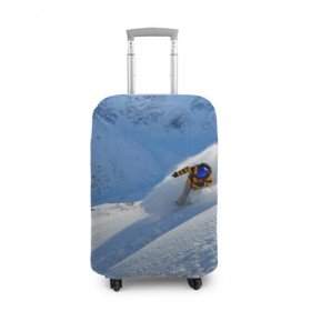Чехол для чемодана 3D с принтом Спуск в Екатеринбурге, 86% полиэфир, 14% спандекс | двустороннее нанесение принта, прорези для ручек и колес | гора | зима | лыжник | снег | спорт | спуск