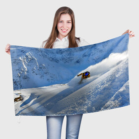 Флаг 3D с принтом Спуск в Екатеринбурге, 100% полиэстер | плотность ткани — 95 г/м2, размер — 67 х 109 см. Принт наносится с одной стороны | гора | зима | лыжник | снег | спорт | спуск
