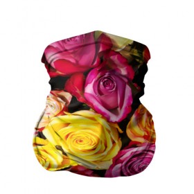 Бандана-труба 3D с принтом Букет роз в Екатеринбурге, 100% полиэстер, ткань с особыми свойствами — Activecool | плотность 150‒180 г/м2; хорошо тянется, но сохраняет форму | жёлтый | красный | лепестки | прикольные картинки | розы | цветочки | цветы