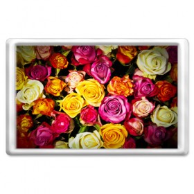 Магнит 45*70 с принтом Букет роз в Екатеринбурге, Пластик | Размер: 78*52 мм; Размер печати: 70*45 | жёлтый | красный | лепестки | прикольные картинки | розы | цветочки | цветы