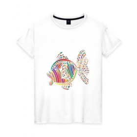 Женская футболка хлопок с принтом Разноцветная рыбка в Екатеринбурге, 100% хлопок | прямой крой, круглый вырез горловины, длина до линии бедер, слегка спущенное плечо | 