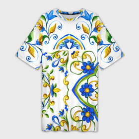 Платье-футболка 3D с принтом Майолика в Екатеринбурге,  |  | dg | dolce | dolce  gabana | dolce  gabbana | dolce gabbana | maiolica | majolica | trend | барселона | дольче | дольче габана | дольче габбана | керамика | майолика | мода | модный принт | мозаика | мозайка | плитка | роспись | тренд