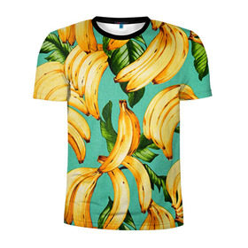 Мужская футболка 3D спортивная с принтом Банан в Екатеринбурге, 100% полиэстер с улучшенными характеристиками | приталенный силуэт, круглая горловина, широкие плечи, сужается к линии бедра | banana | банан | бананы | паттерн