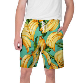 Мужские шорты 3D с принтом Банан в Екатеринбурге,  полиэстер 100% | прямой крой, два кармана без застежек по бокам. Мягкая трикотажная резинка на поясе, внутри которой широкие завязки. Длина чуть выше колен | banana | банан | бананы | паттерн