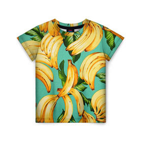 Детская футболка 3D с принтом Банан в Екатеринбурге, 100% гипоаллергенный полиэфир | прямой крой, круглый вырез горловины, длина до линии бедер, чуть спущенное плечо, ткань немного тянется | Тематика изображения на принте: banana | банан | бананы | паттерн