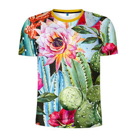 Мужская футболка 3D спортивная с принтом Зелень в Екатеринбурге, 100% полиэстер с улучшенными характеристиками | приталенный силуэт, круглая горловина, широкие плечи, сужается к линии бедра | кактусы | лилия | тропики | цветы
