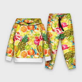 Детский костюм 3D (с толстовкой) с принтом Веселые фрукты 1 в Екатеринбурге,  |  | Тематика изображения на принте: апельсин | арбуз | банан | виноград | груша | киви | овощи | питание | ппп | правильное | тайланд | фрукт | яблоко
