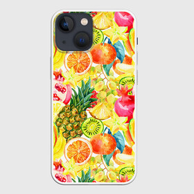 Чехол для iPhone 13 mini с принтом Веселые фрукты 1 в Екатеринбурге,  |  | апельсин | арбуз | банан | виноград | груша | киви | овощи | питание | ппп | правильное | тайланд | фрукт | яблоко