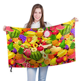 Флаг 3D с принтом Веселые фрукты в Екатеринбурге, 100% полиэстер | плотность ткани — 95 г/м2, размер — 67 х 109 см. Принт наносится с одной стороны | Тематика изображения на принте: апельсин | арбуз | банан | виноград | груша | киви | овощи | питание | ппп | правильное | тайланд | фрукт | яблоко