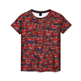 Женская футболка 3D с принтом Какодемоны (pixel-art) в Екатеринбурге, 100% полиэфир ( синтетическое хлопкоподобное полотно) | прямой крой, круглый вырез горловины, длина до линии бедер | doom | демон | дум