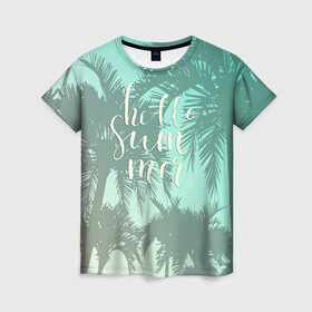 Женская футболка 3D с принтом HAWAII 8 в Екатеринбурге, 100% полиэфир ( синтетическое хлопкоподобное полотно) | прямой крой, круглый вырез горловины, длина до линии бедер | hawaii | гаваи | лето | океан | отдых | пальмы | пляж | серф