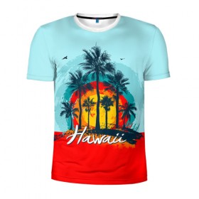 Мужская футболка 3D спортивная с принтом HAWAII 6 в Екатеринбурге, 100% полиэстер с улучшенными характеристиками | приталенный силуэт, круглая горловина, широкие плечи, сужается к линии бедра | hawaii | гаваи | лето | океан | отдых | пальмы | пляж | серф