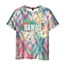 Мужская футболка 3D с принтом HAWAII 5 в Екатеринбурге, 100% полиэфир | прямой крой, круглый вырез горловины, длина до линии бедер | Тематика изображения на принте: hawaii | гаваи | лето | океан | отдых | пальмы | пляж | серф