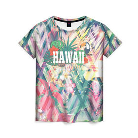 Женская футболка 3D с принтом HAWAII 5 в Екатеринбурге, 100% полиэфир ( синтетическое хлопкоподобное полотно) | прямой крой, круглый вырез горловины, длина до линии бедер | hawaii | гаваи | лето | океан | отдых | пальмы | пляж | серф