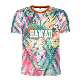 Мужская футболка 3D спортивная с принтом HAWAII 5 в Екатеринбурге, 100% полиэстер с улучшенными характеристиками | приталенный силуэт, круглая горловина, широкие плечи, сужается к линии бедра | hawaii | гаваи | лето | океан | отдых | пальмы | пляж | серф